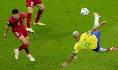Richarlison nets volley to seal the winner for Brazil against Serbia