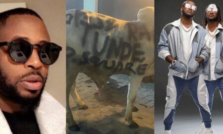 Psquare donate a cow to Tunde Ednut
