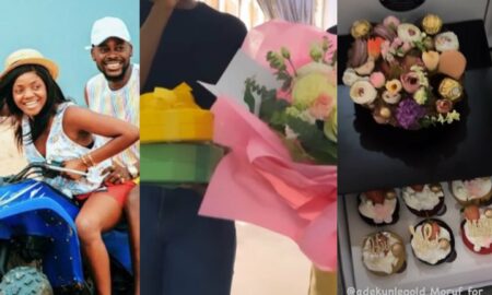 Adekunle Gold gifts his wife, Simi a bouquet, jewellery, and cake for valentine