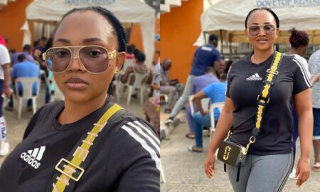 Mercy Aigbe storms polling unit