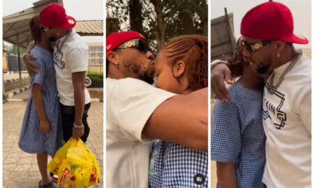 Fans gush as Charles Okocha's daughter tears up after he storms her school with provisions
