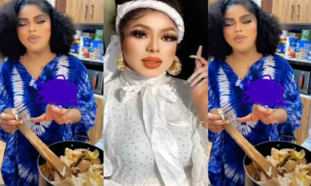 'I only use table water to cook', Bobrisky brags as he shows off cooking skills