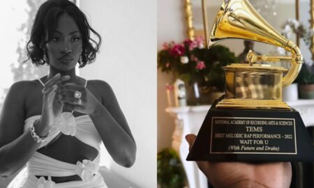 Tems receives her Grammy award