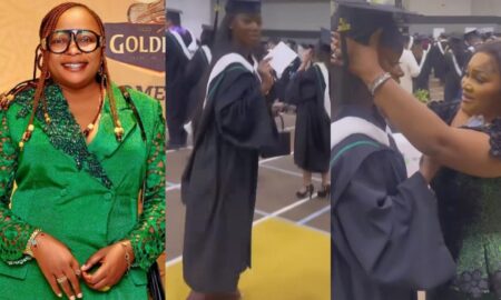 Kemi Afolabi celebrates with Mercy Aigbe in Michelle graduation