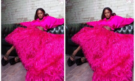 Dj Cuppy rocking pink outfits.