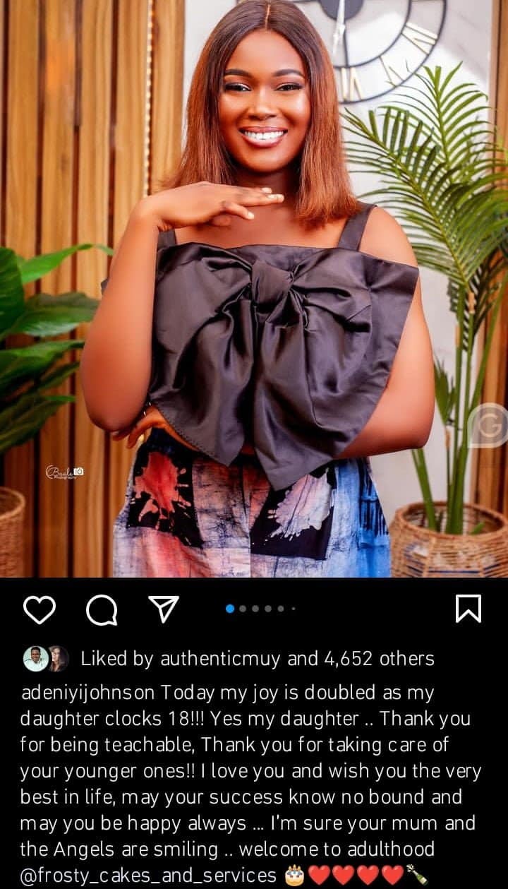 Adeniyi Johnson celebrates daughter on her 18th birthday