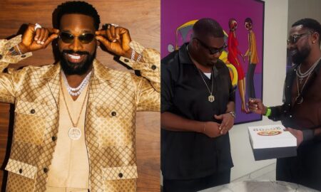Dbanj gives flowers to Don Jazzy