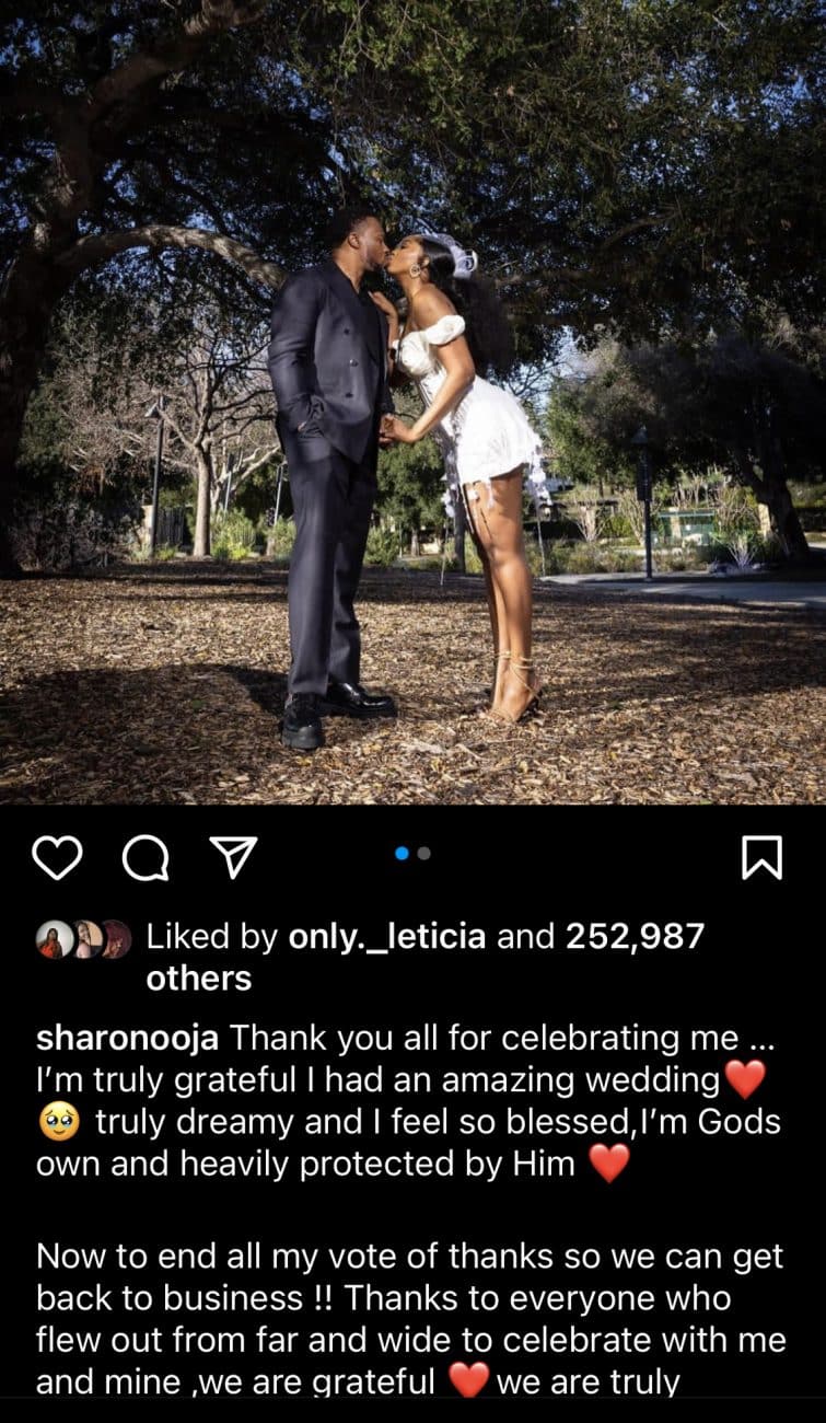 Sharon Ooja thanks everyone that attended her wedding.