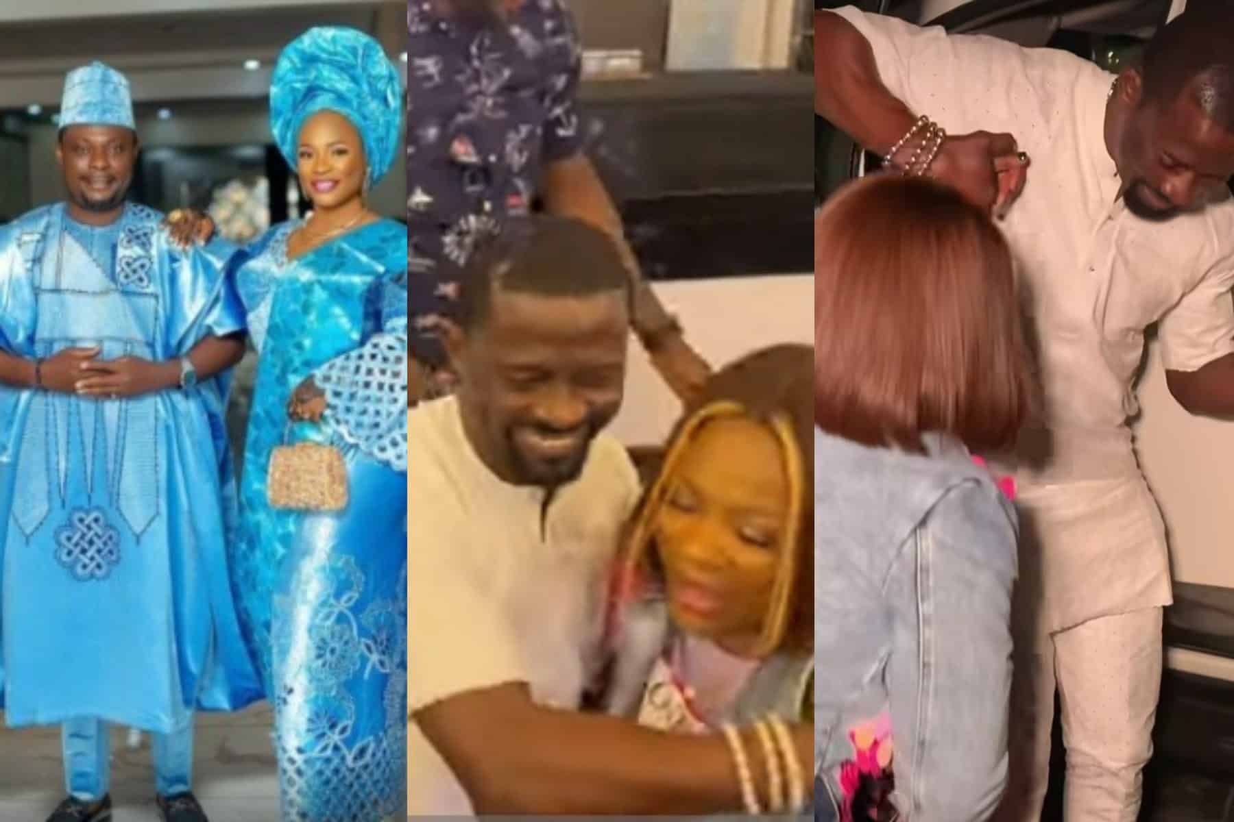 Kunle Afod’s wife, Desola, stirs reactions as she kneels to appreciate Fuji singer Malaika for surprising her at her 42nd birthday (Video)