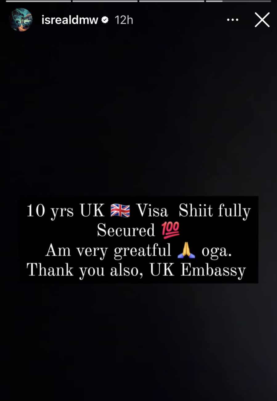 ‘UK VISA FULLY GUARANTEED’ – Thanks to DMW Israel for helping Davido get a 10 year UK visa