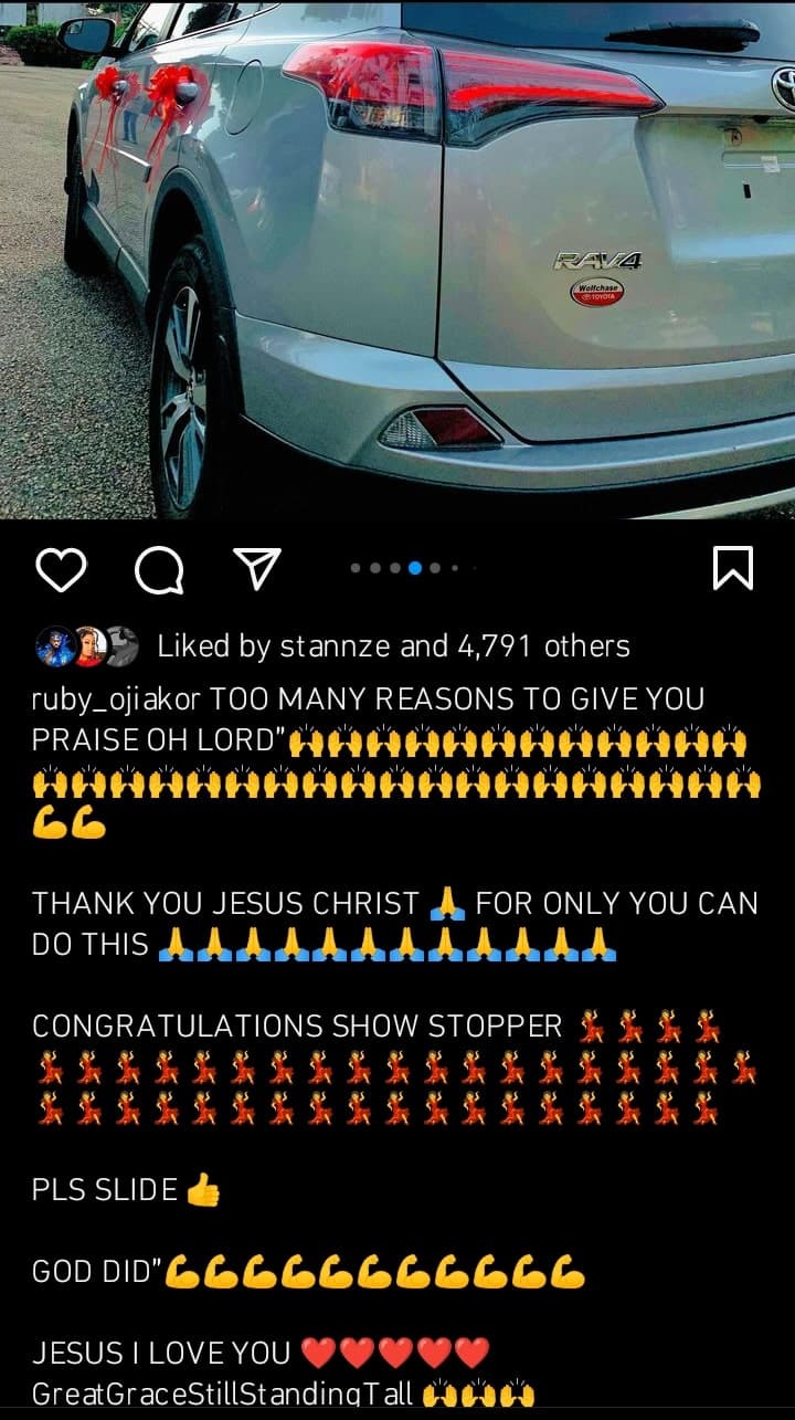 Ruby Ojiakor buys new car