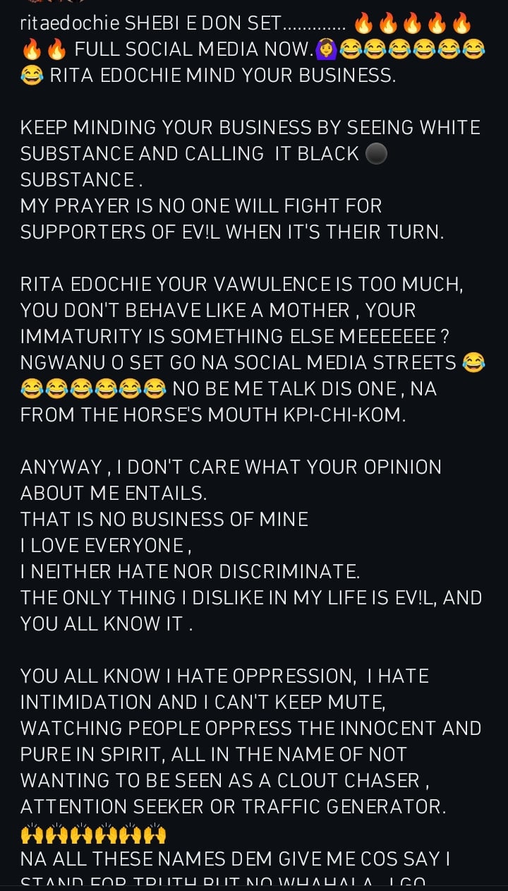 “I Am Like A China Phone; I Can’t Be Silenced” – Rita Edochie Vows As She Blows Hot At Those Telling Her To Act Matured