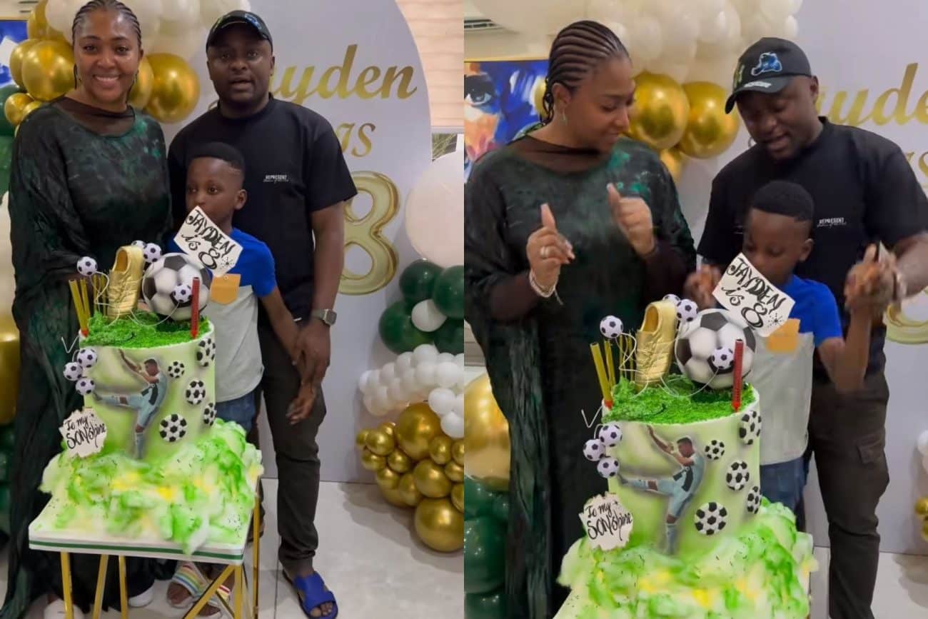 “Best At Co-parenting” – Netizens Applaud Lilian Esoro And Ubi Franklin As They Reunite To Celebrate Son’s 8th Birthday (Video)