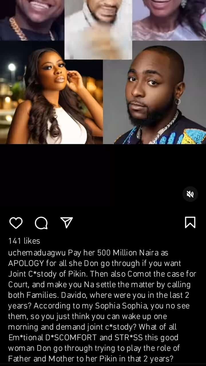 Uche Maduagwu slams Davido over custody battle with Sophia Momodu