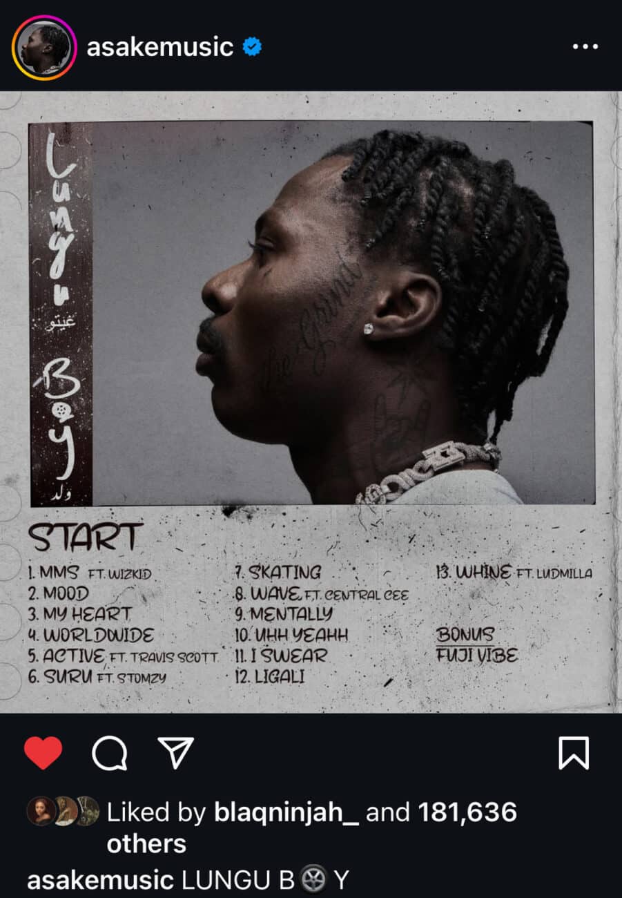 Asake divulga tracklist de seu próximo álbum.