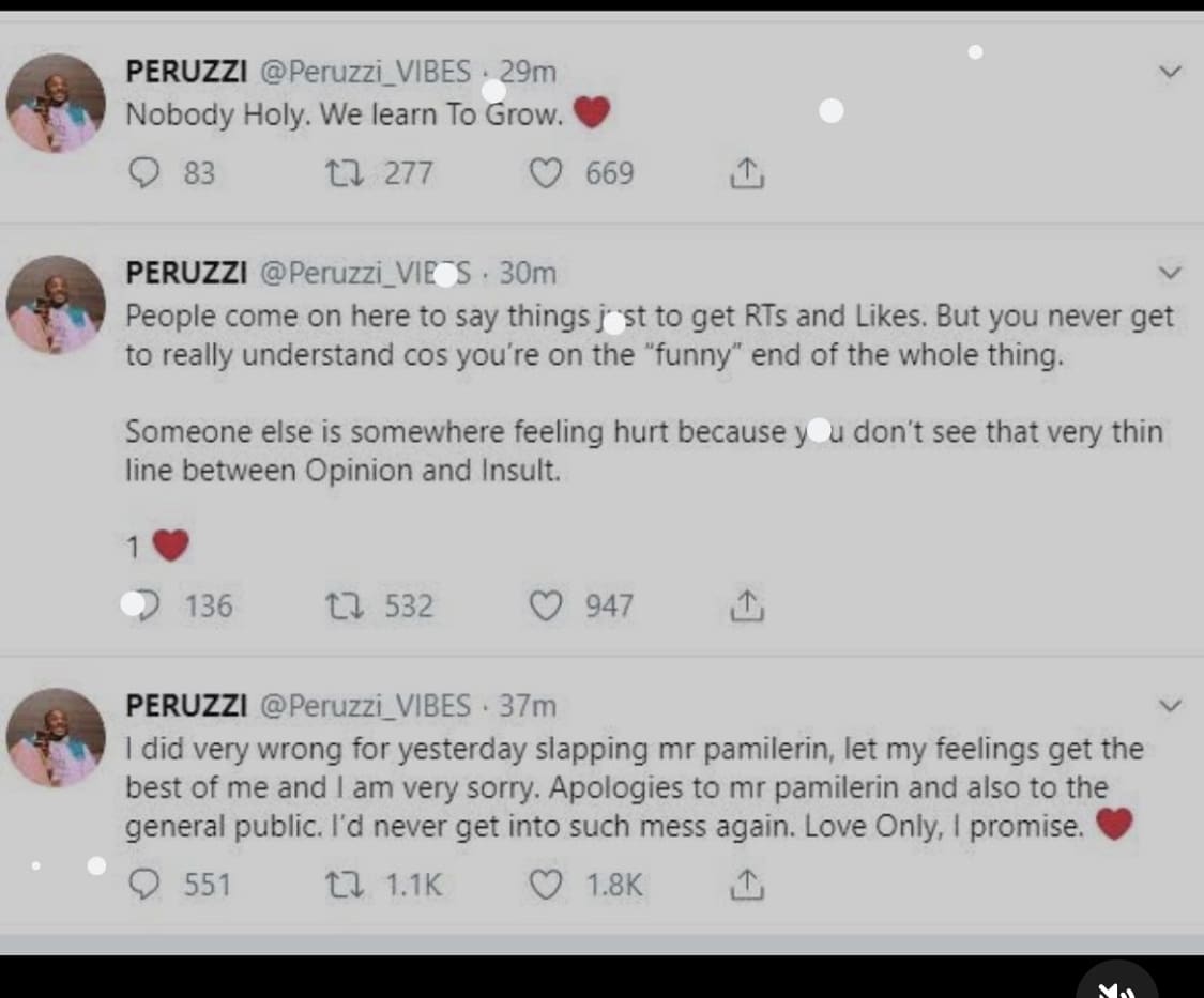 Peruzzi apologized to Pamilerin for slapping him.