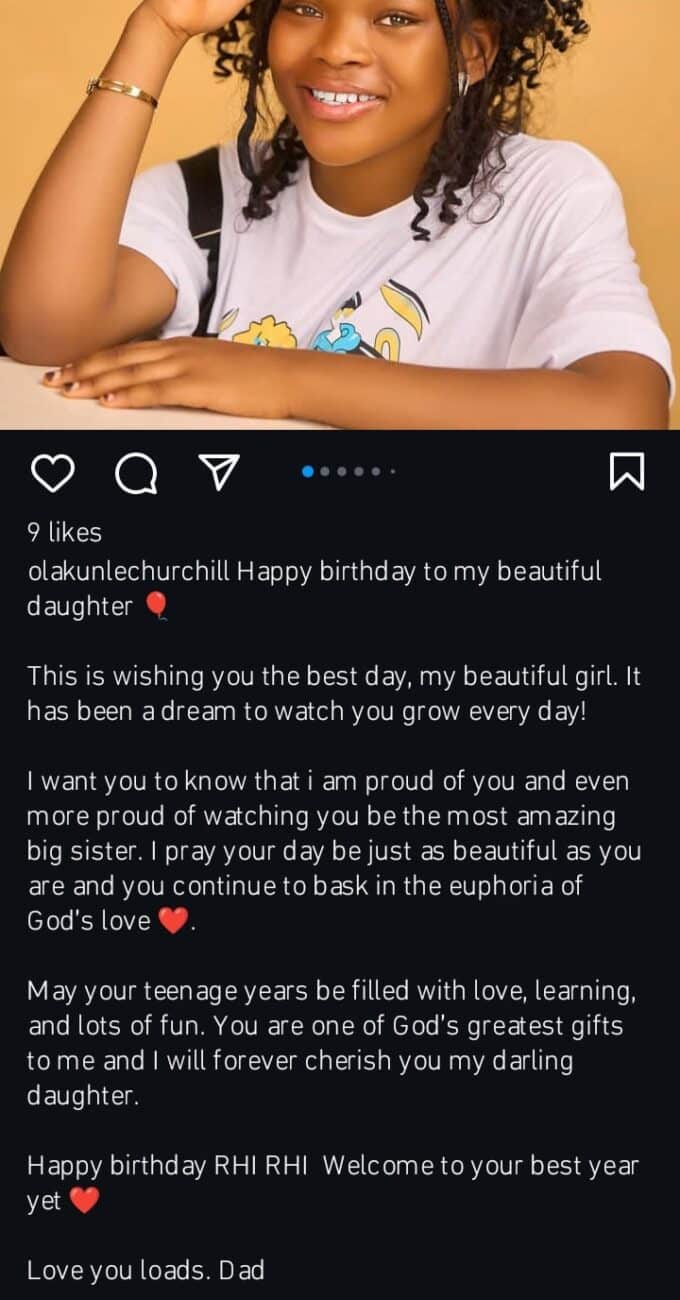 Olakunle Churchill celebra el cumpleaños de su primera hija