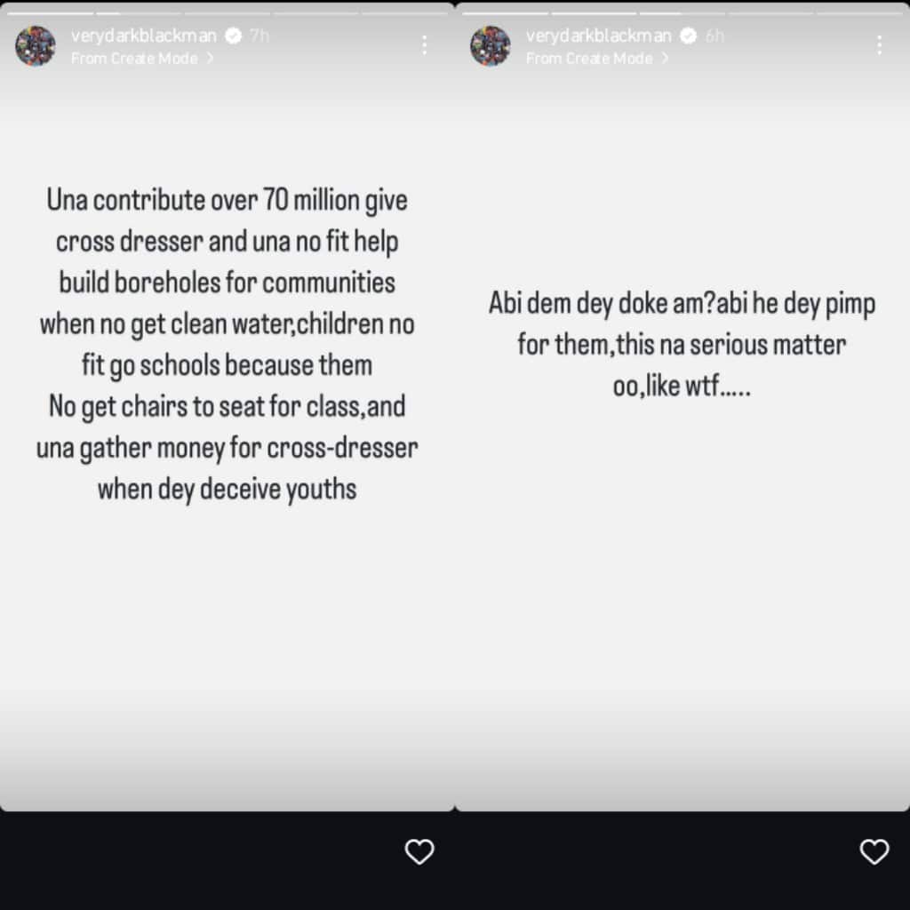 Very Dark Man slams celebrities for donating millions to Bobrisky