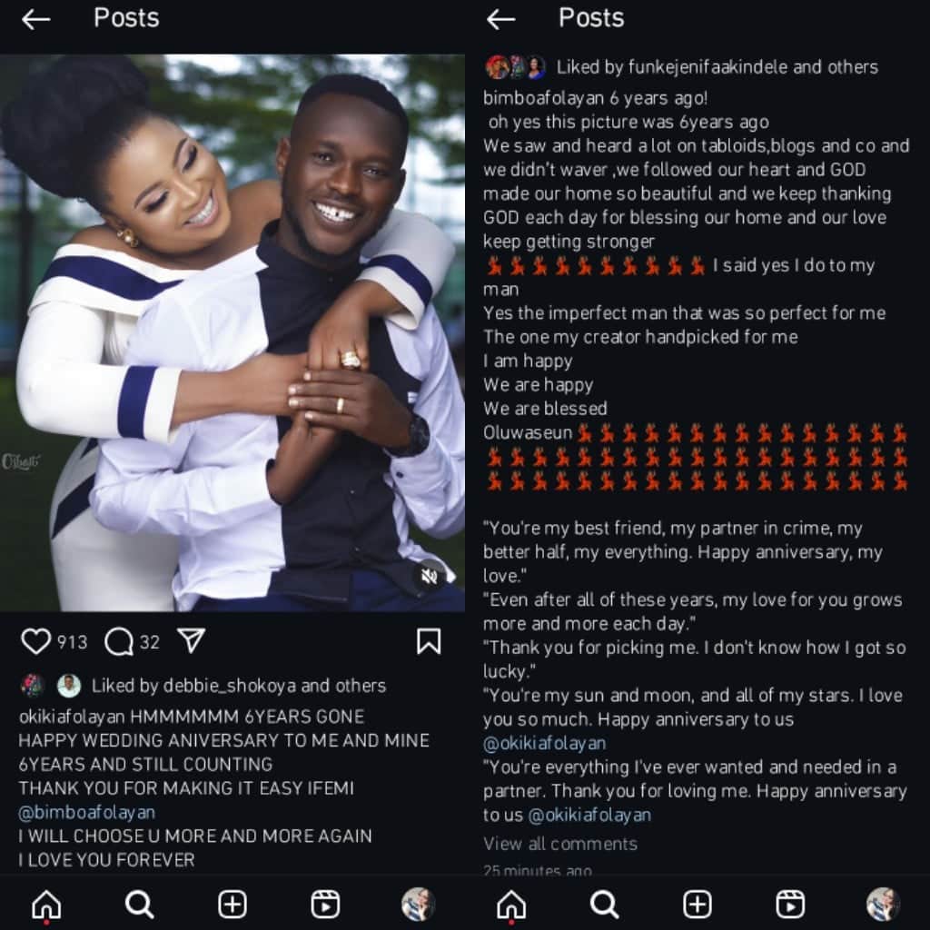 Nollywood Power Couple Okiki and Bimbo Afolayan Celebrate 6 Years of Marital Bliss